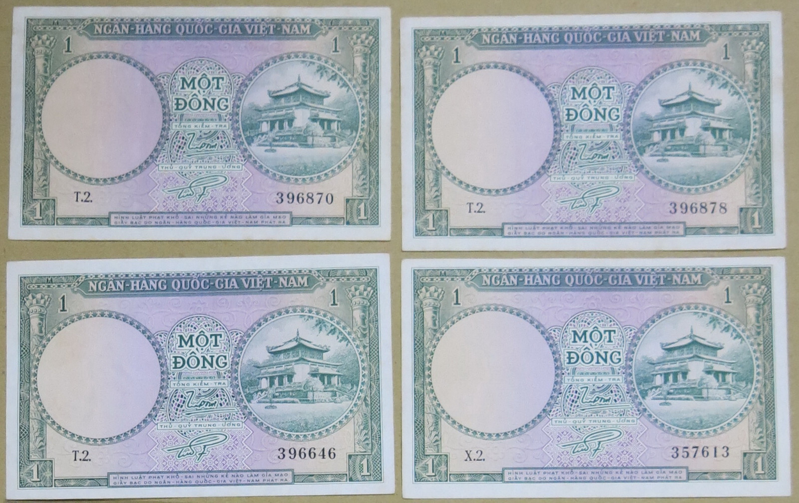 VIETNAM South ND (1956) 1 Dong Pick 1. Lot of 10 Notes High Grade B
