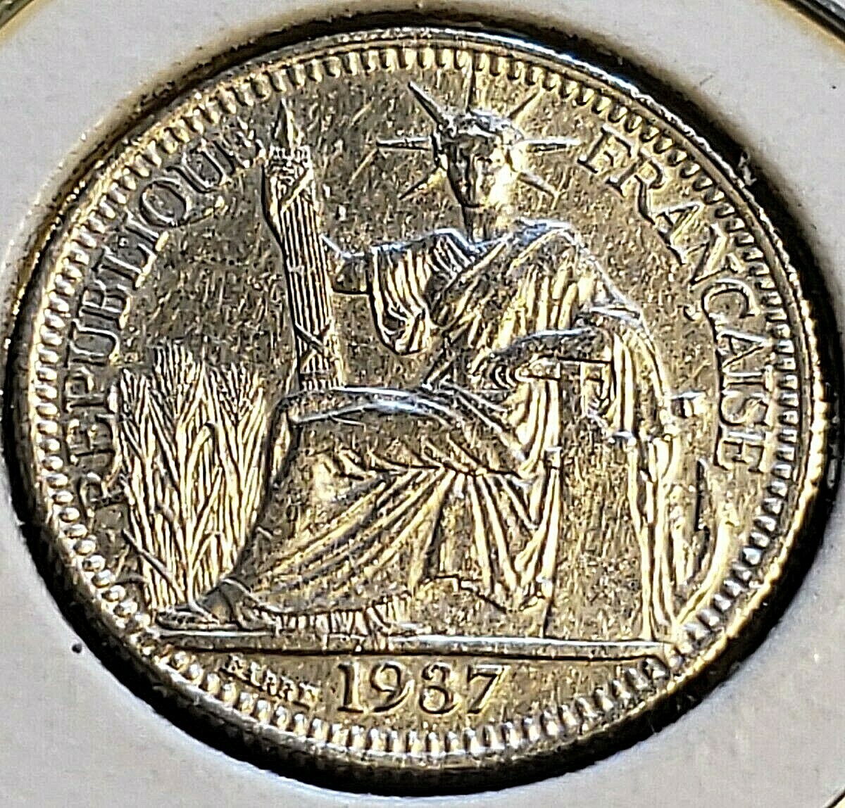 1937 Silver French Indochina 10 Centimes – Piastre – AU – 2.7g – KM#: 16.1