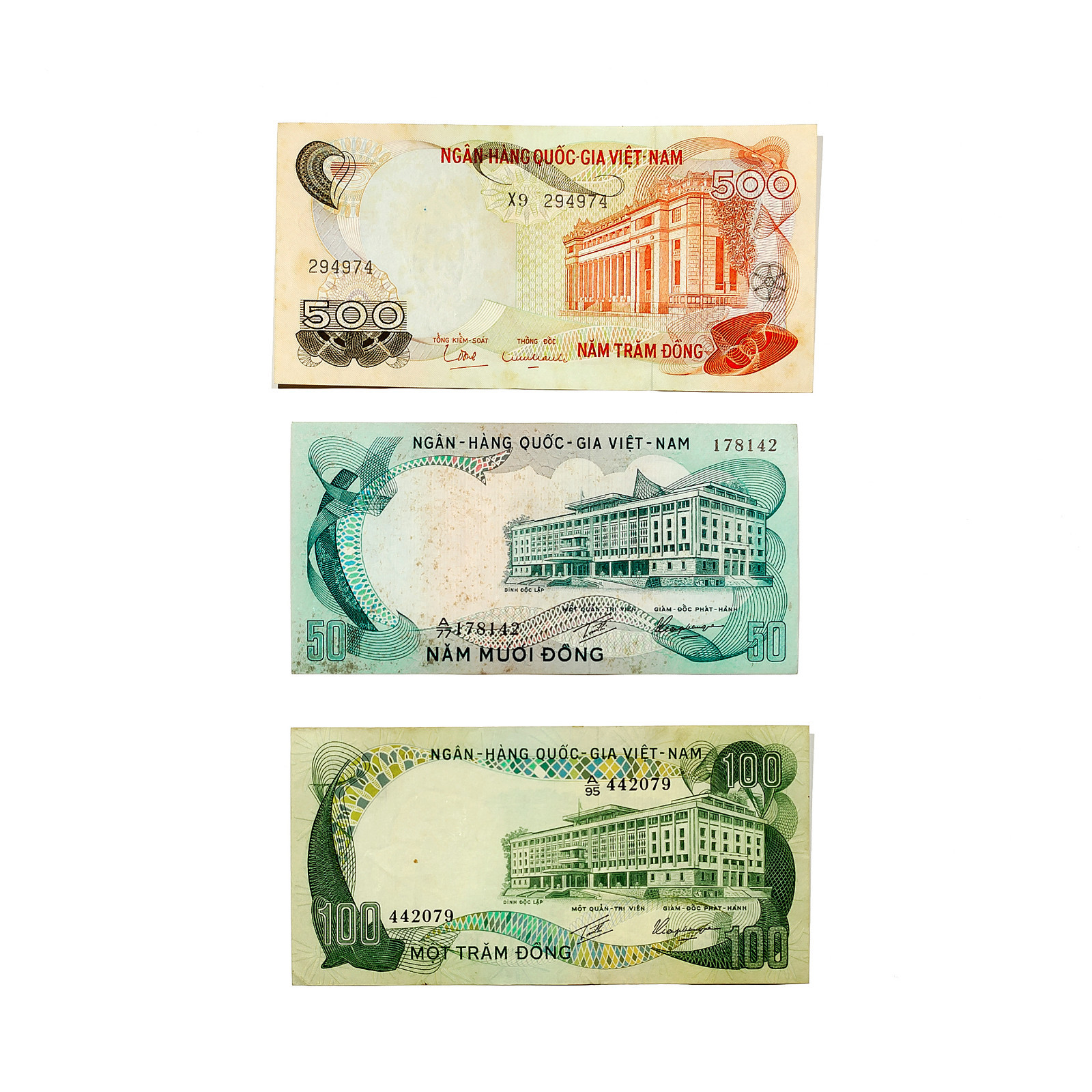 3 different South Vietnam paper money 1960’s-70’s nice circ-AU-a little staining