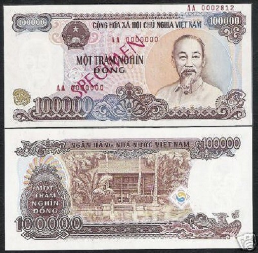 VIETNAM 100000 100,000 DONG P-117 1994 *Specimen HCM HOUSE UNC MONEY BANK NOTE