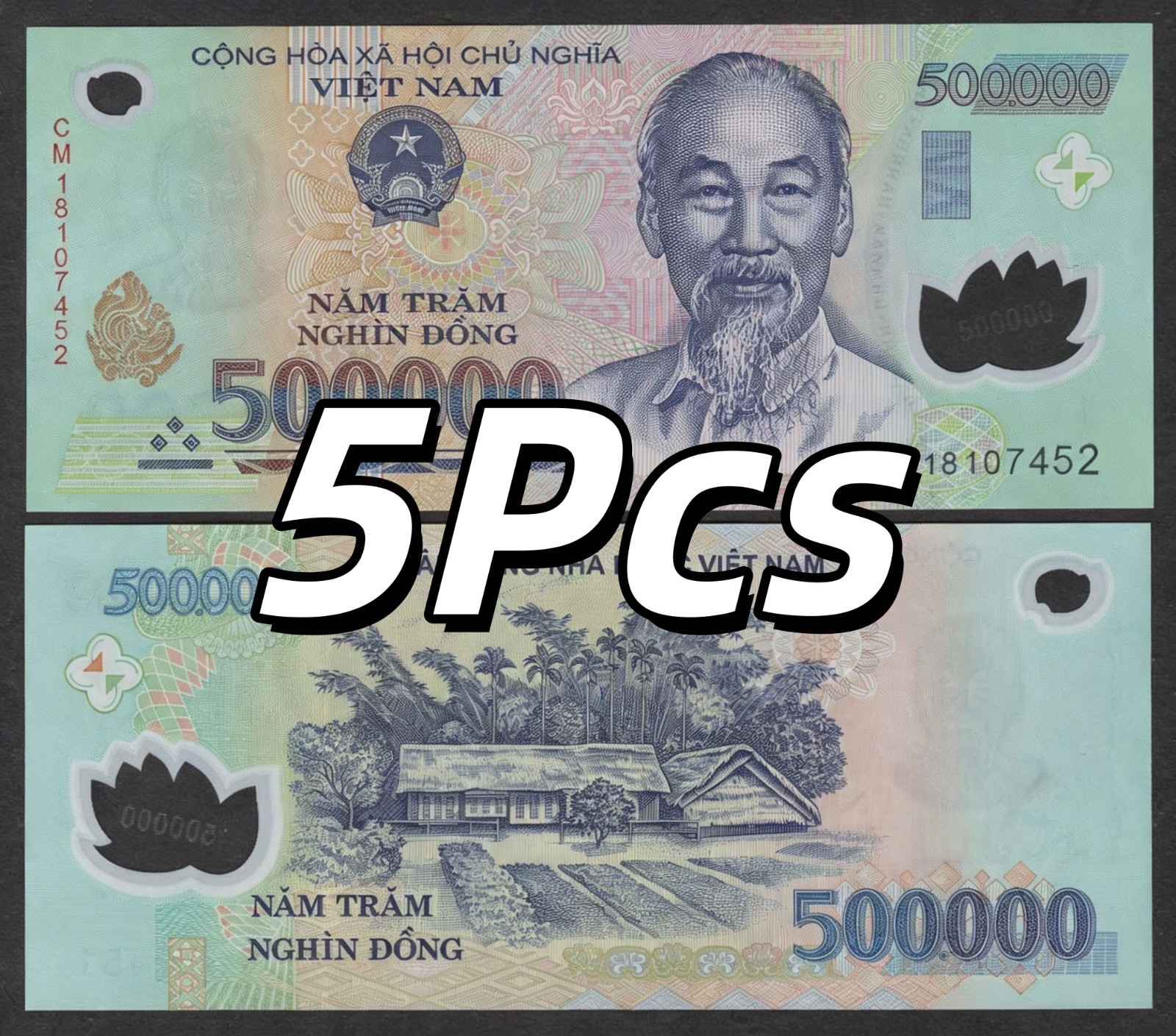 Vietnam, 500000 (500,000) Dong x 5 Pcs, P-124, Polymer, UNC, Free Shipping