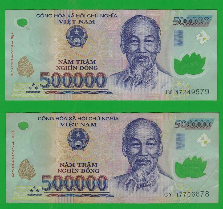 Vietnam 500K Dong Banknotes x 2 500,000 VND Circulated Polymer