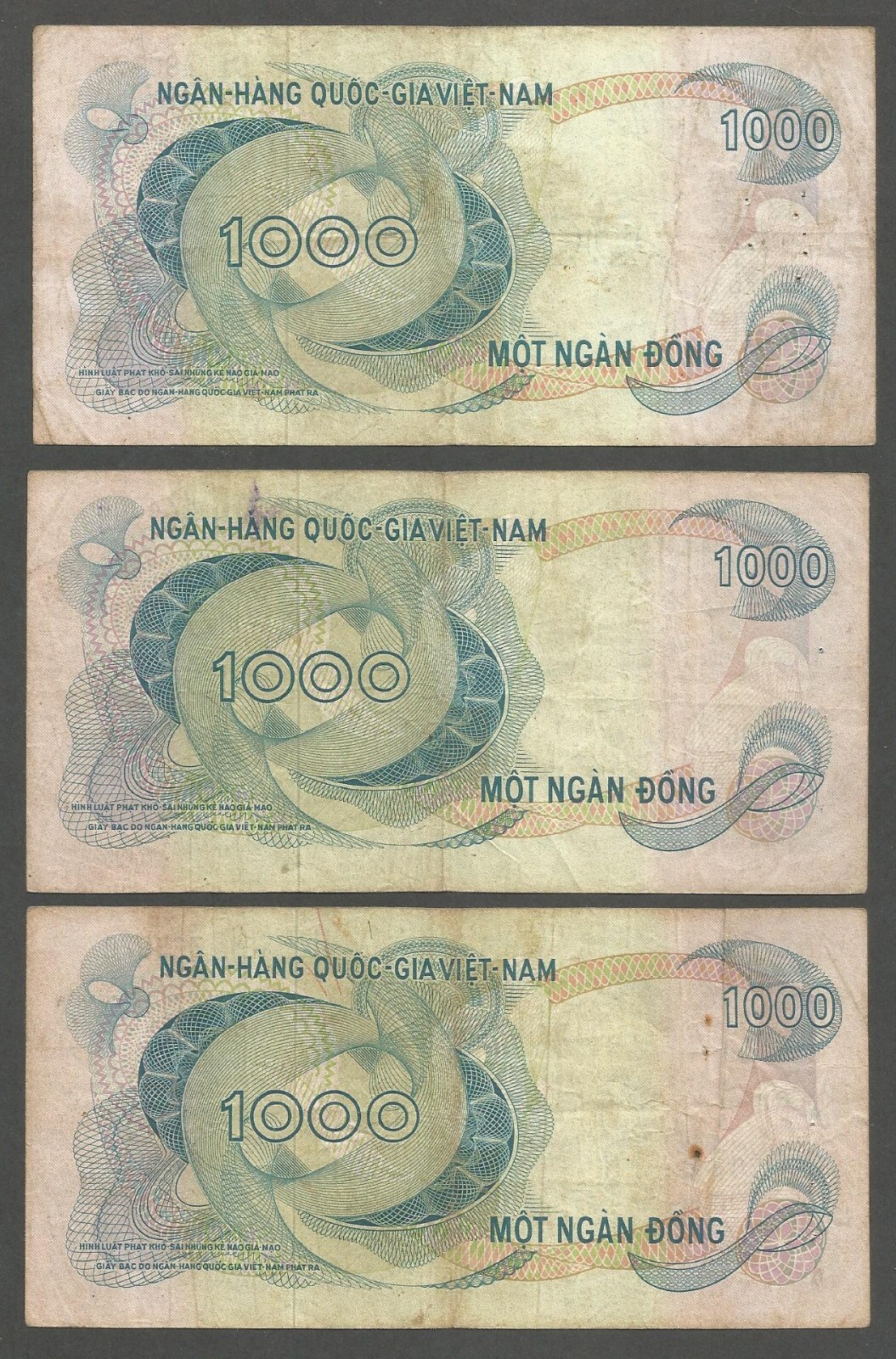 South Vietnam 1000 Dong N.D. (1971); VG; P-29a; BNB-B131a; Lot of 3 notes