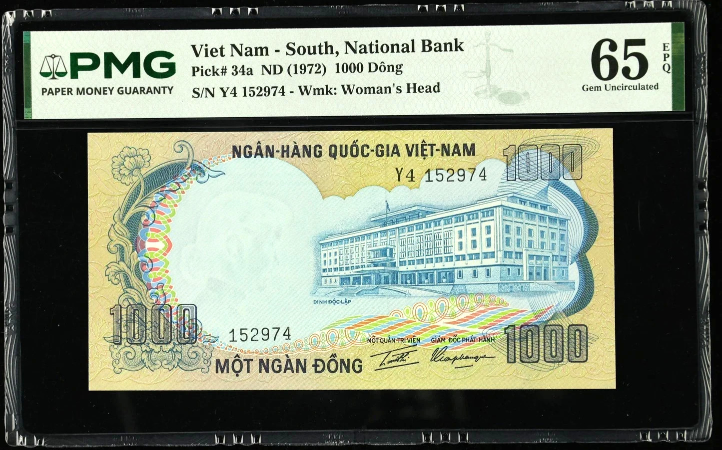 1972 Viet Nam South National Bank 1000 Dong Pick#34a PMG 65 EPQ Gem UNC 05