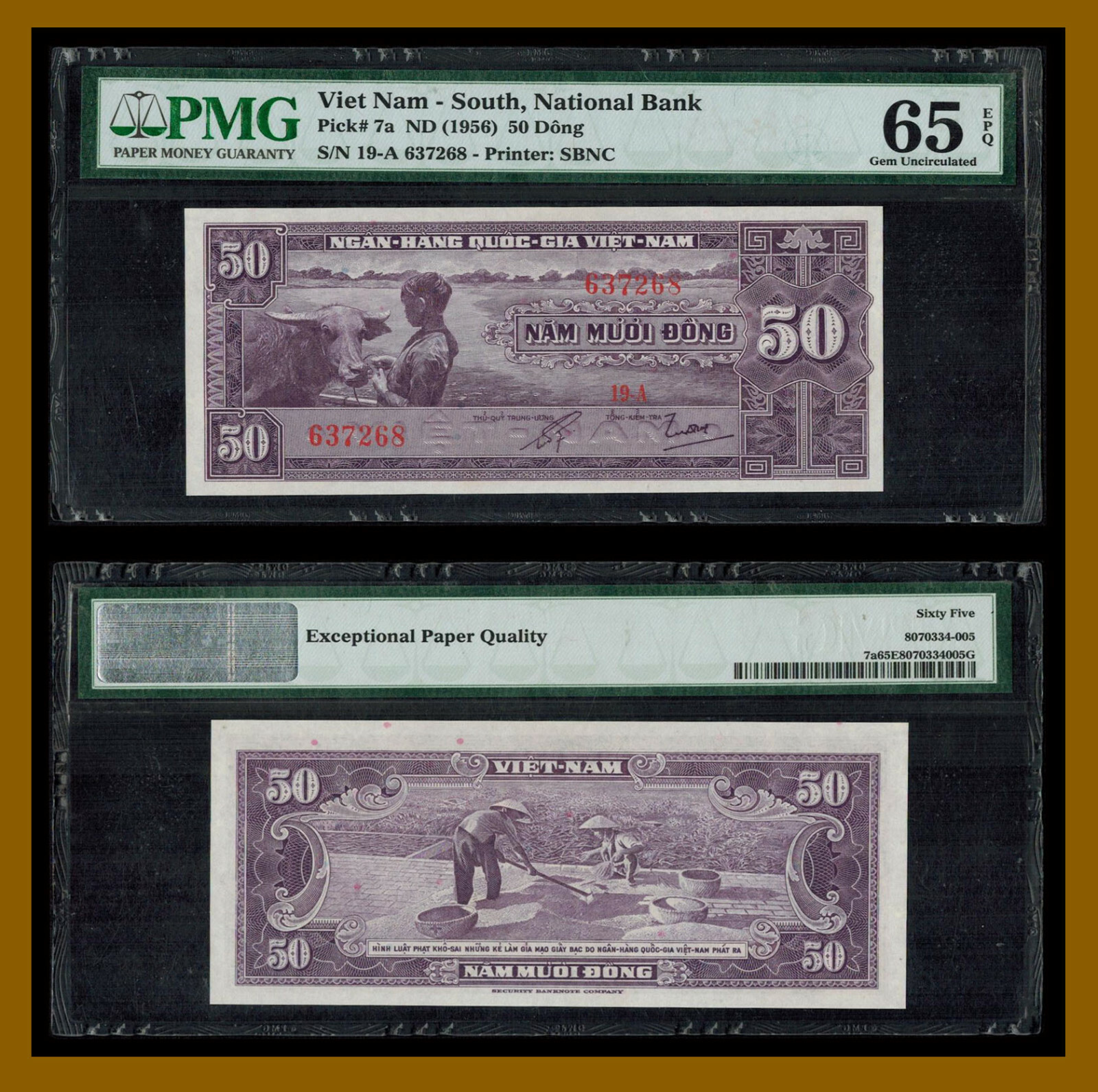 South Vietnam 50 Dong, 1956 P-7a PMG 65 EPQ Unc