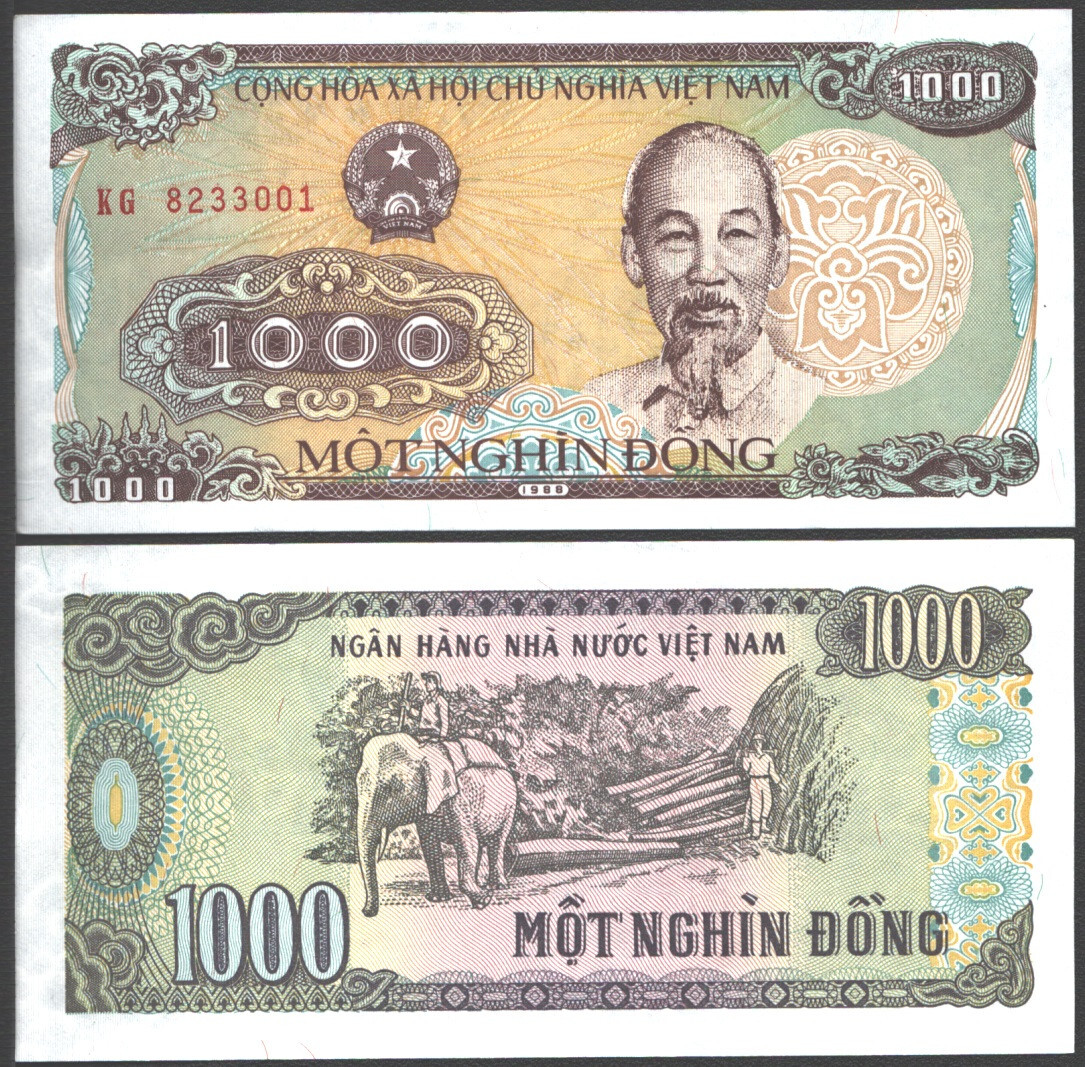 VIETNAM 1000 DONG 1988 UNC KG,SECOND NEW DONG,PORTRAIT OF HO CHI MINH (1890-1969