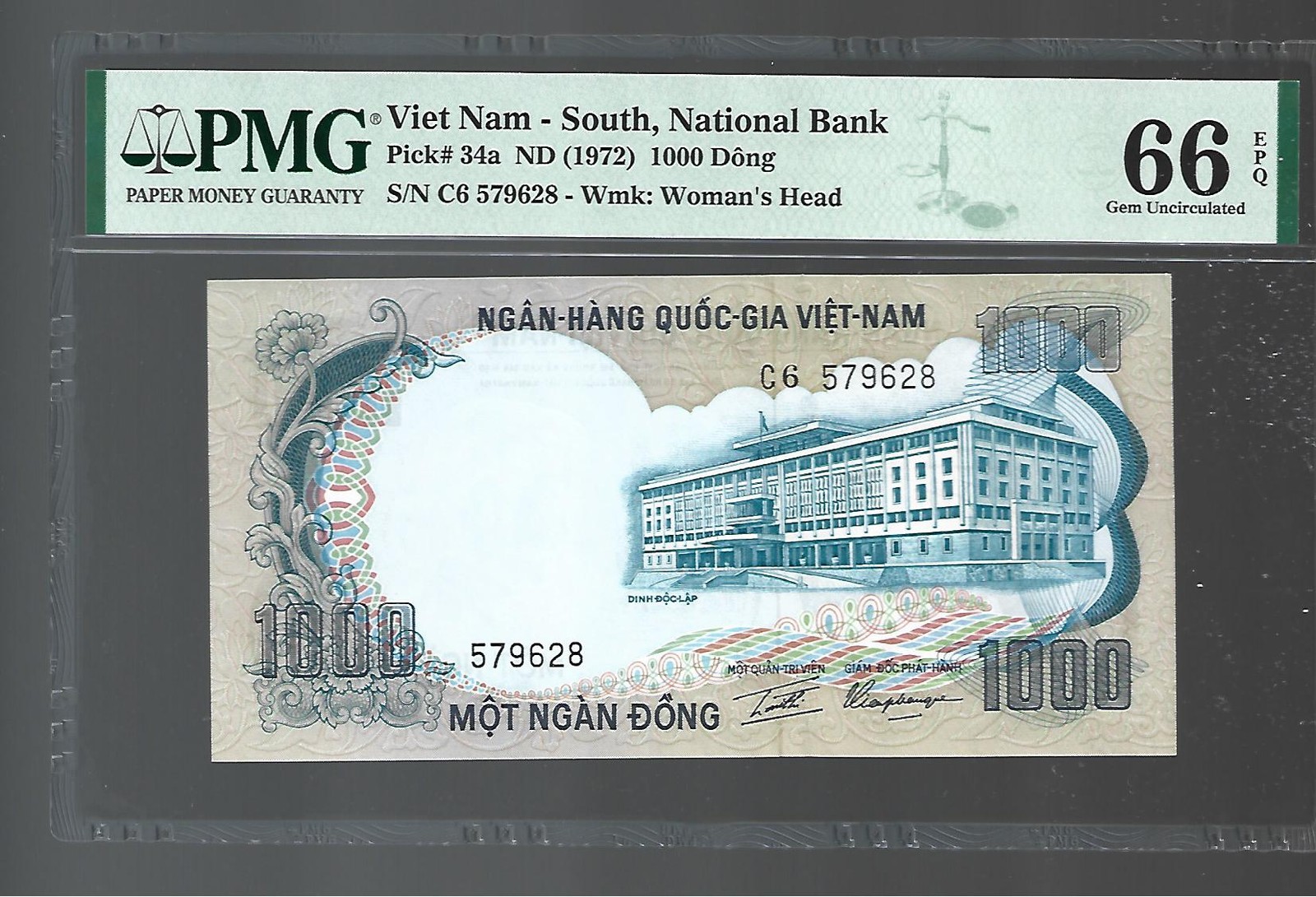 1972 Viet Nam South National Bank 1000 Dong Pick#34a PMG 66 EPQ Gem UNC