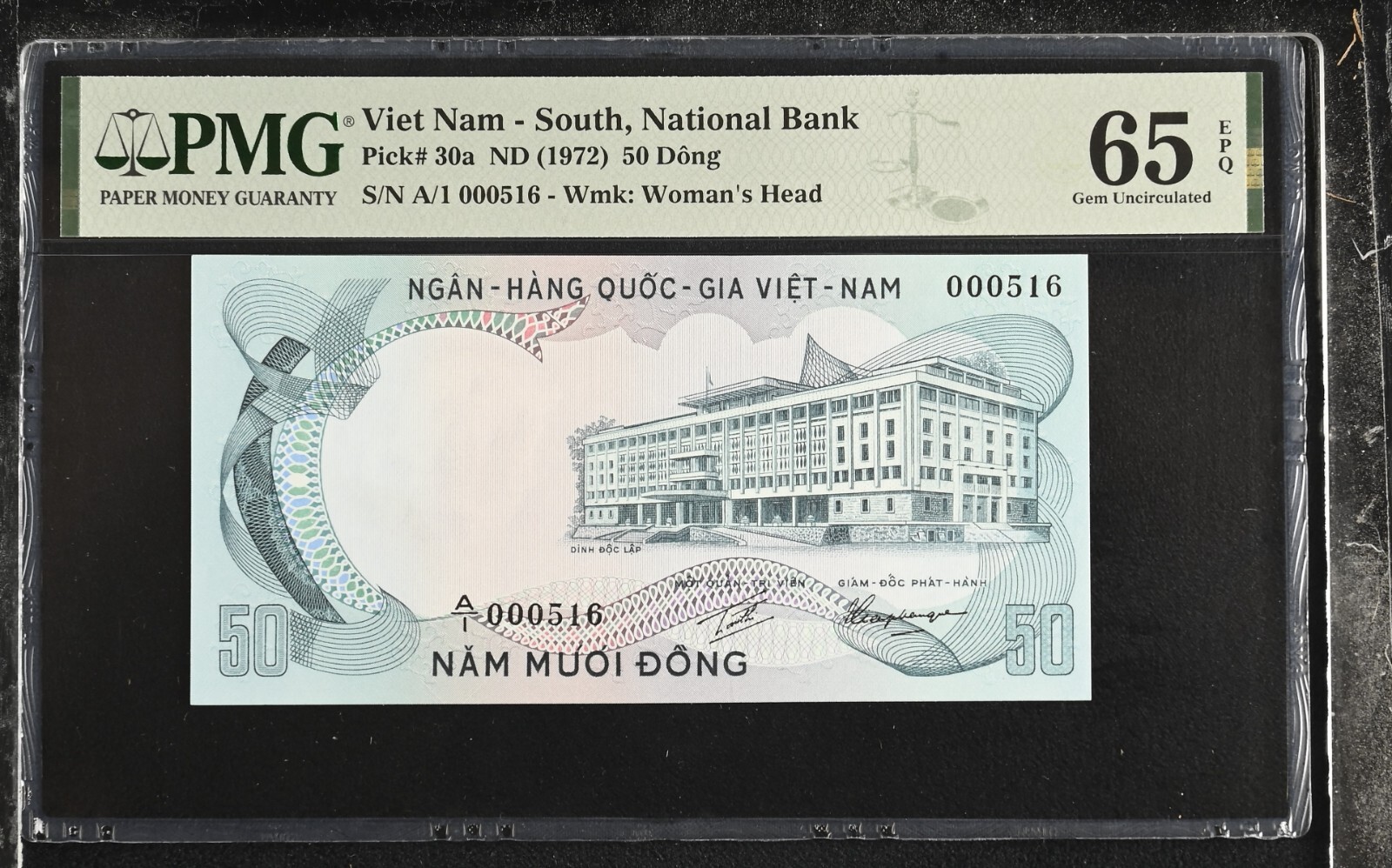 South Vietnam P-30a 50 Dong 1972 Block A/1 Low Serial Number PMG 65 EPQ