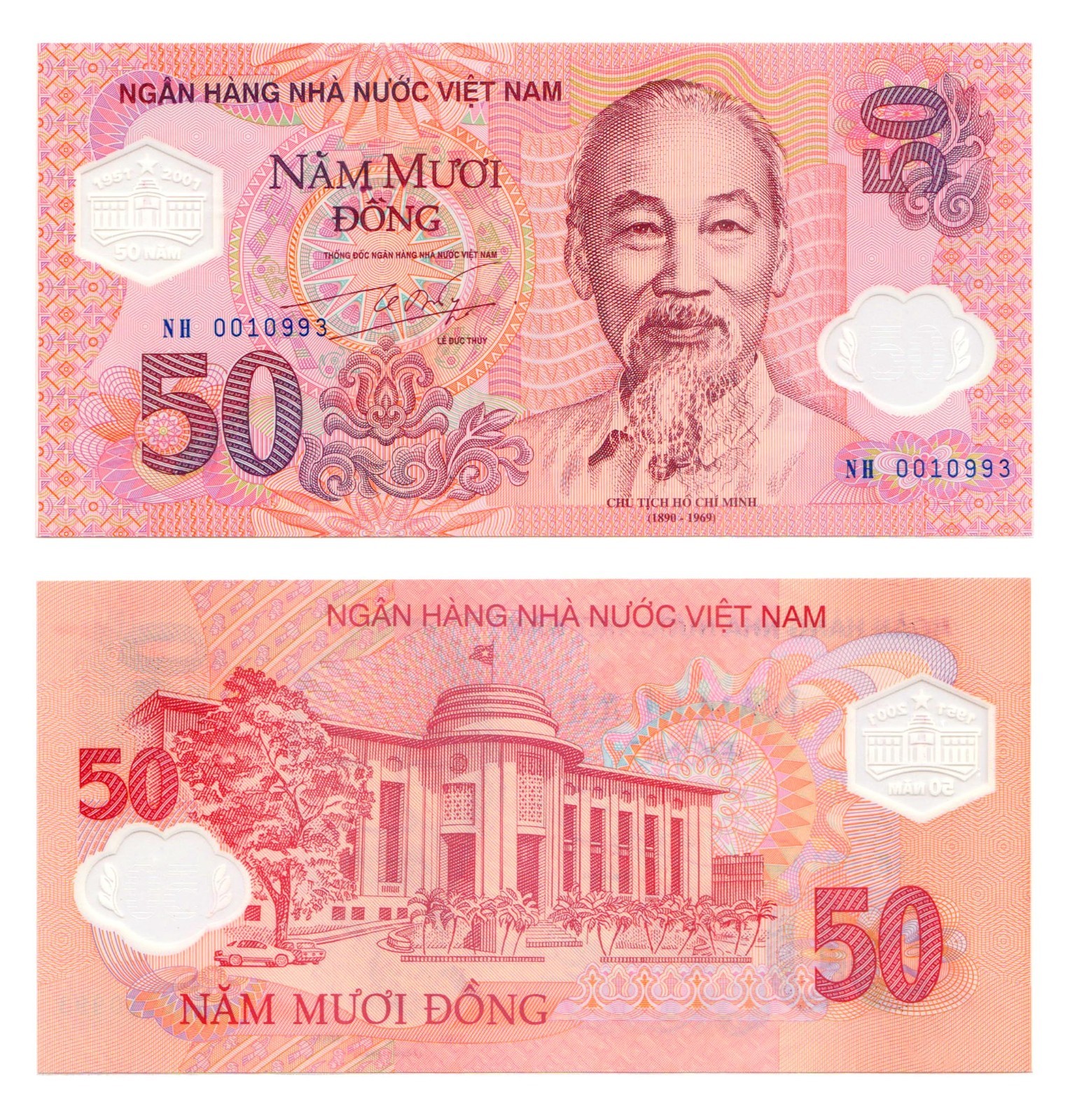 Vietnam 50 Dong 2001 – 50th Anniversary Commemorative Polymer Note UNC