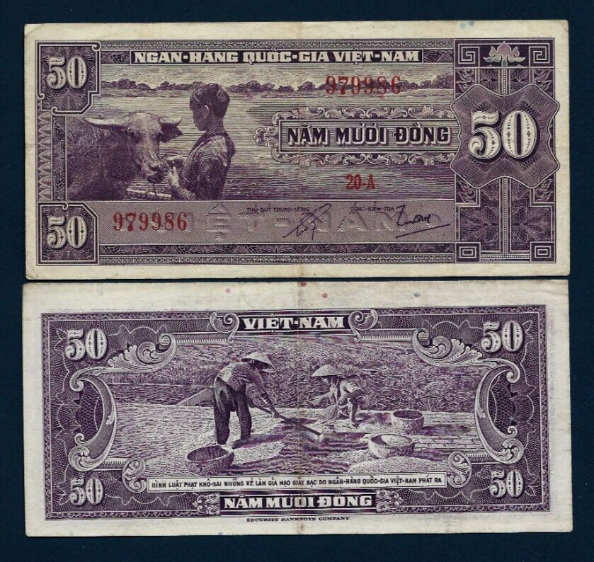 VIETNAM South 50 DONG P-7 ND 1956 Vietnamese Peasant Buffalo World Currency NOTE