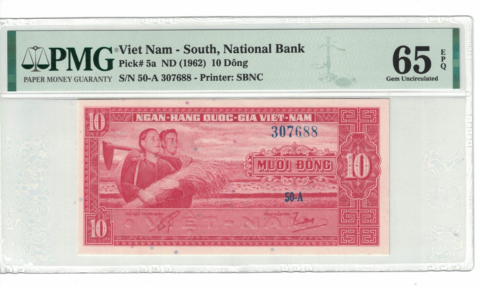 Vietnam South 10 Dong 1962 PICK# 5a PMG: 65 EPQ GEM UNC. #PL1523