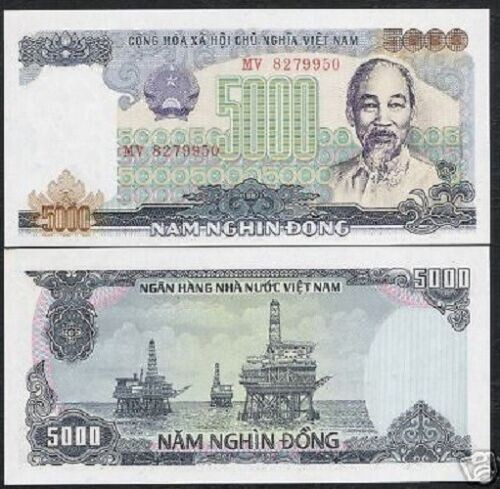 Vietnam 5,000 DONG 5000 P-104 1987 “Oil Rig” Currency UNC Tone Vietnamese NOTE