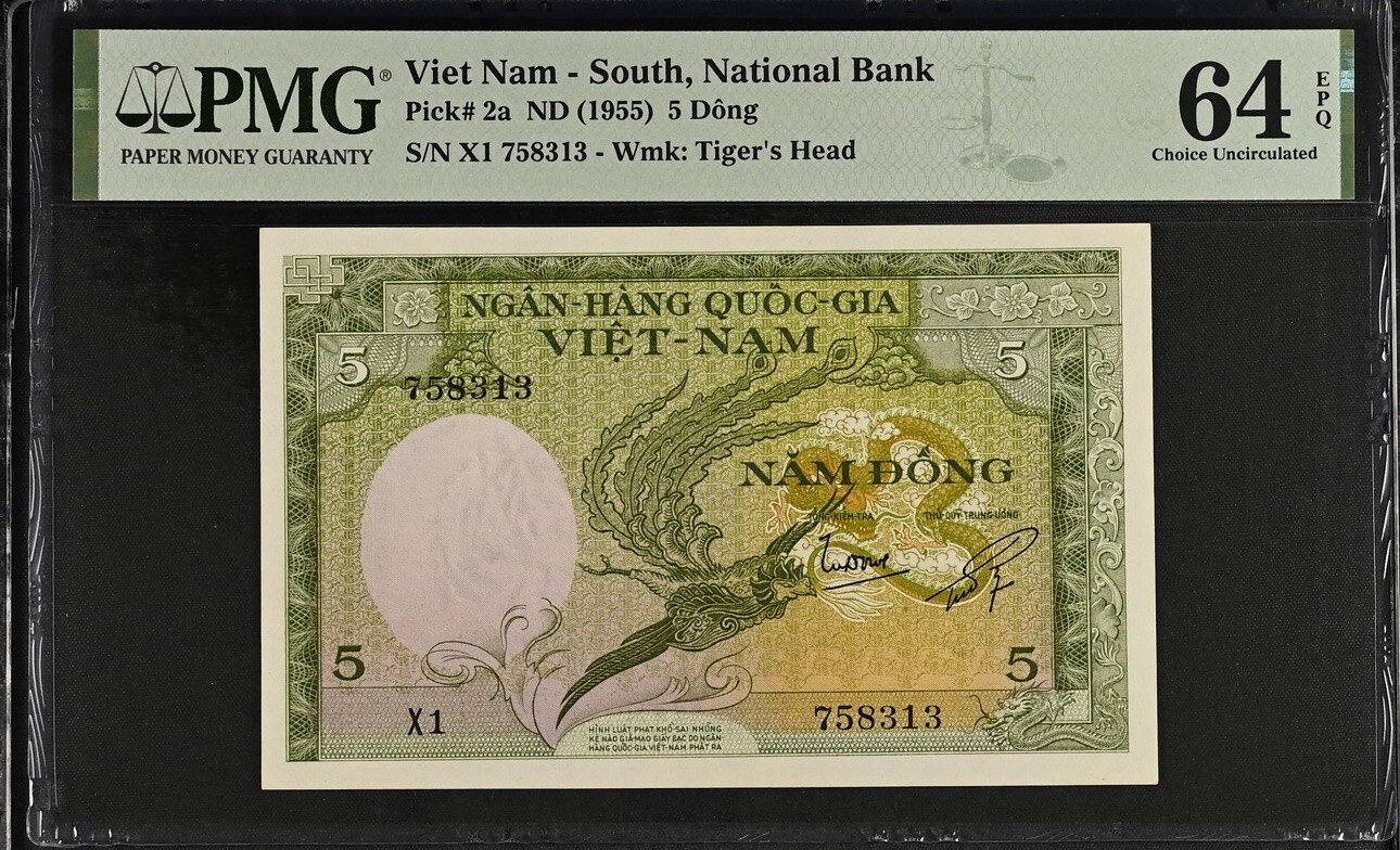 Vietnam South 5 Dong 1955 PICK# 2a PMG: 64 EPQ Choice UNC. #PL2476
