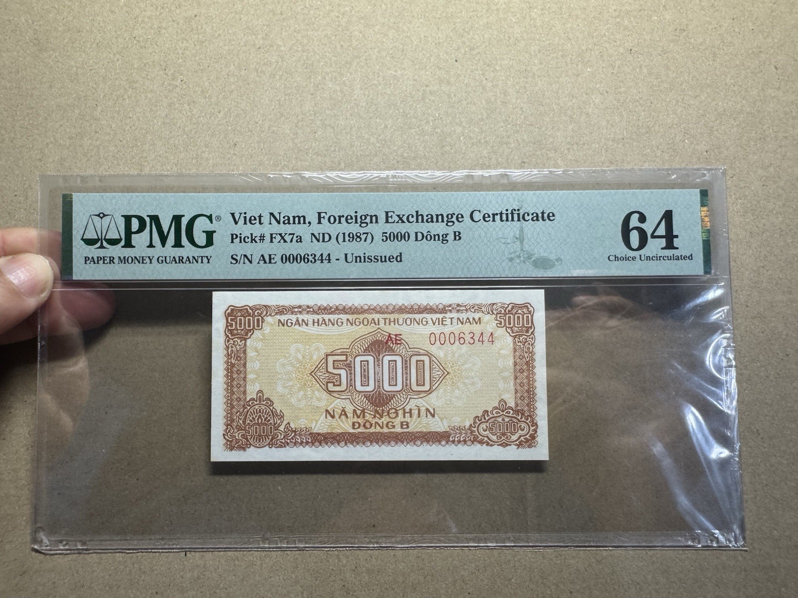 VIETNAM 5000 Dong B FOREIGN EXCHANGE CERTIFICATE 1987 P-FX7a PMG-64 Rare_LDP.