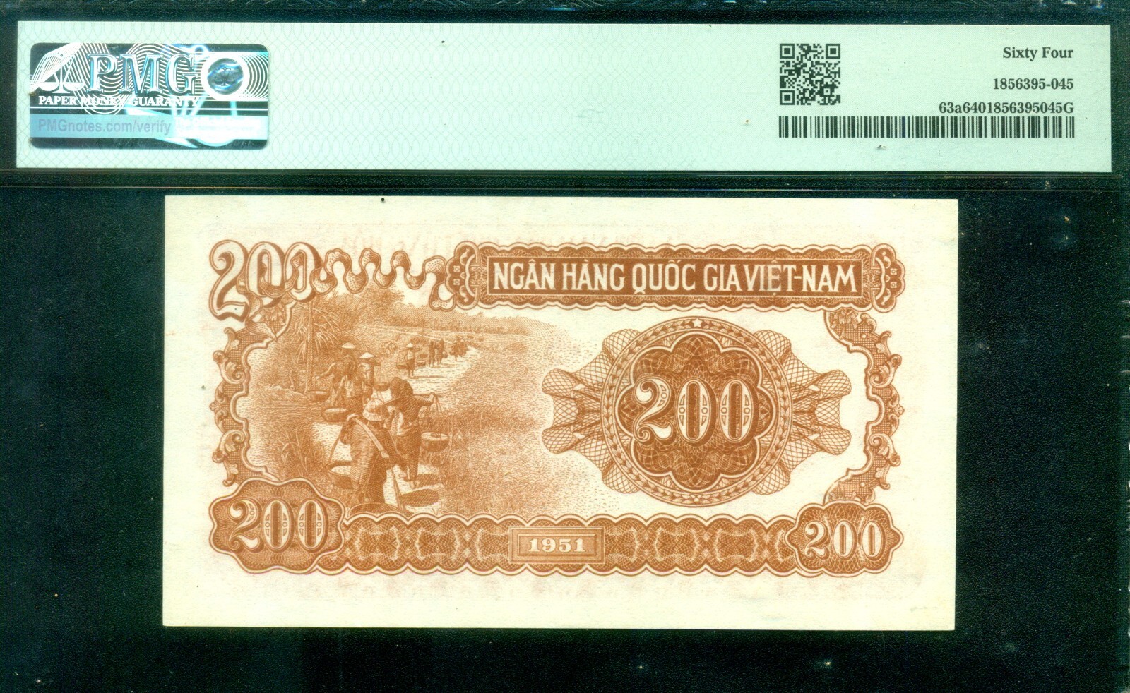 Vietnam North 1951 – 200 Đồng, Reddish Brown, Pick 63a PMG 64