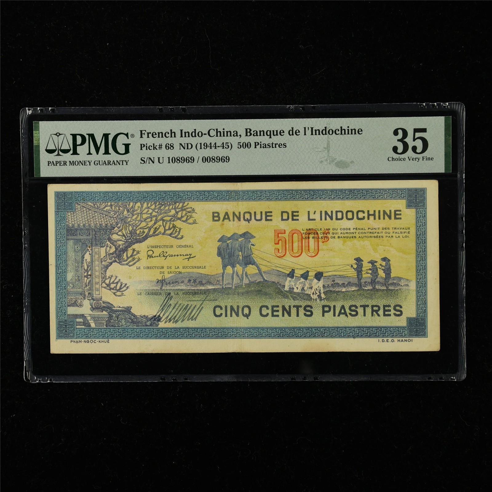 1944-45 French Indo-China Banque de I Indochine 500Piastres P-68 PMG 35Choice VF