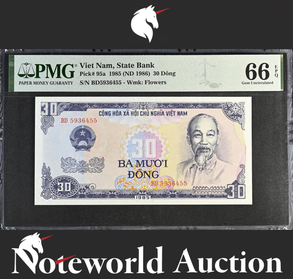 Viet Nam State Bank 30 Dong 1985 (ND 1986) P 95a UNC PMG 66 EPQ