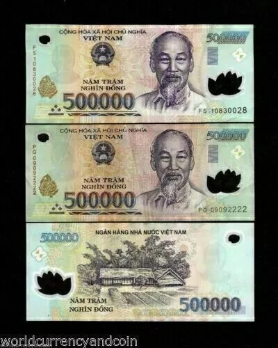 1,000,000 Million Vietnamese Dong ( 500000 x 2)+ 100000 Bolivar FREE NOTE + COA