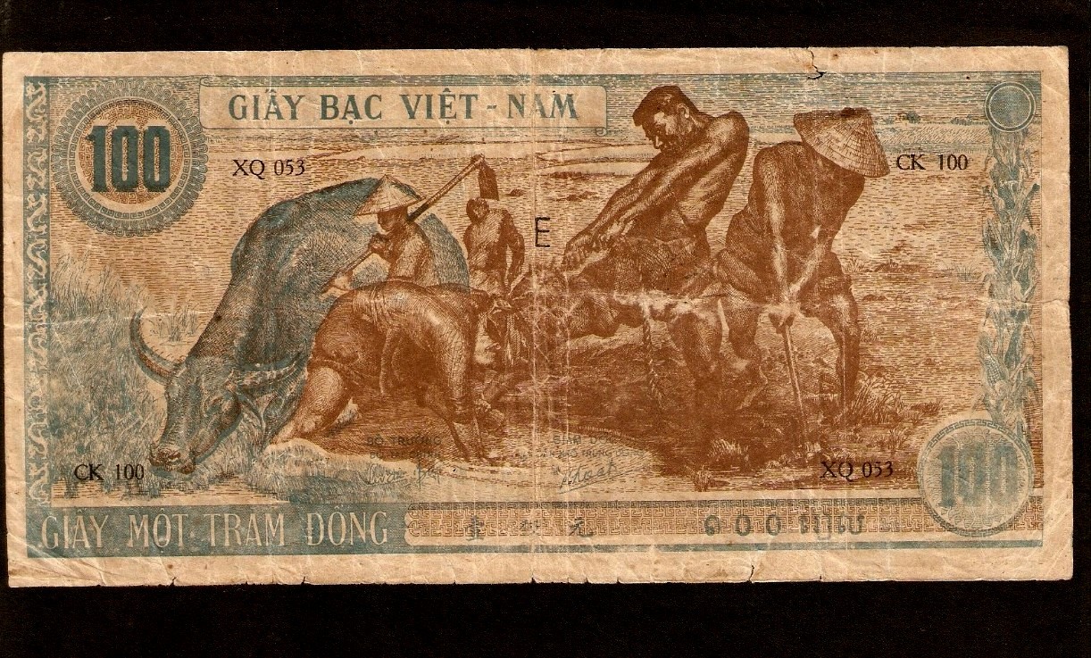 VIETNAM 100 DONG P8 1946 HCM BUFFALO LARGE RARE MONEY BILL VIETNAMESE BANK NOTE