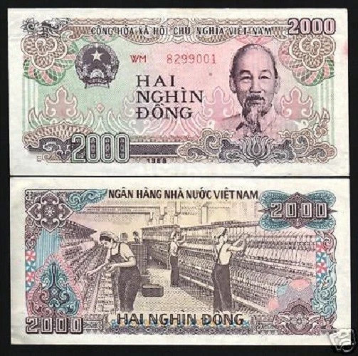 Vietnam 2000 Dong P-107b 1988 x 1 Pc LARGE Serial # UNC Ho Chi Minh VND BANKNOTE
