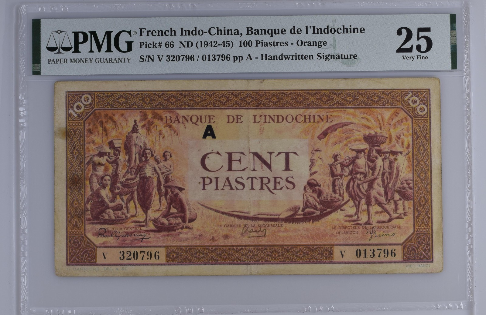 French Indochina P-66 100 Piastres 1942-45 PMG 25