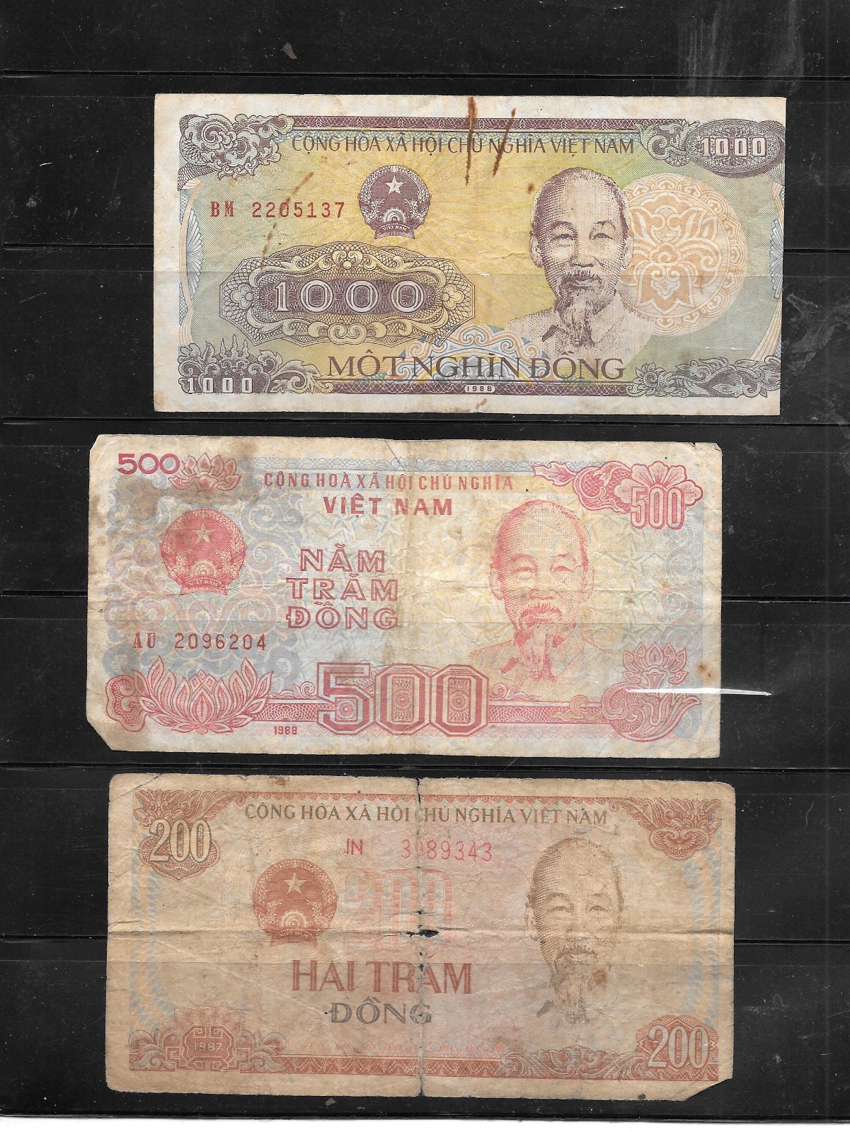 VIET NAM 3 DIFFERENT AG-GOOD CIRCULATED BANKNOTE PAPER MONEY COLLECTION LOT SET