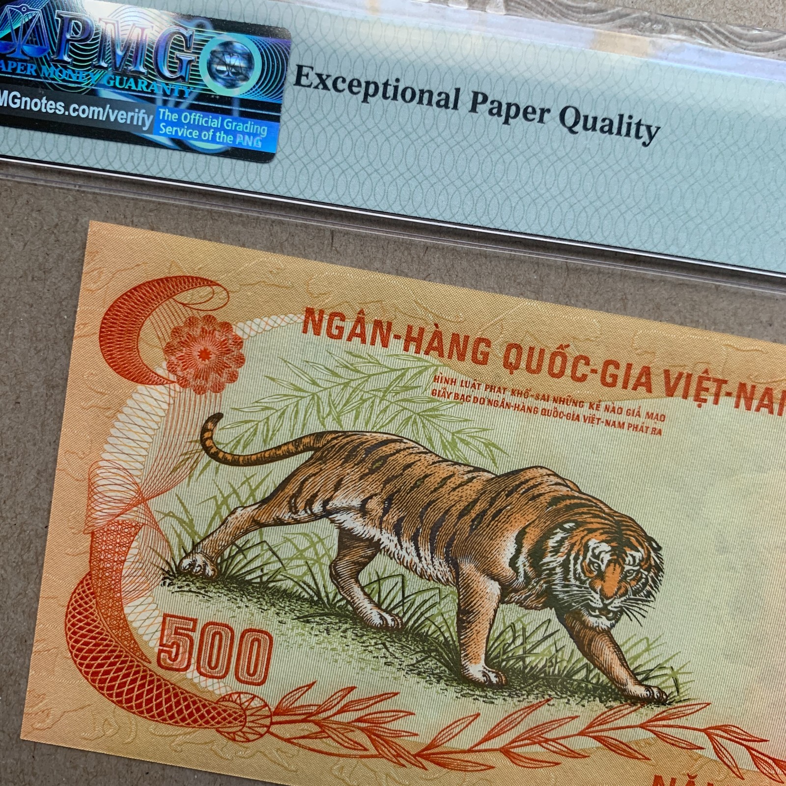 South Vietnam 500 Dong Banknote 1972 P33a PMG 58 EPQ Iconic Tiger