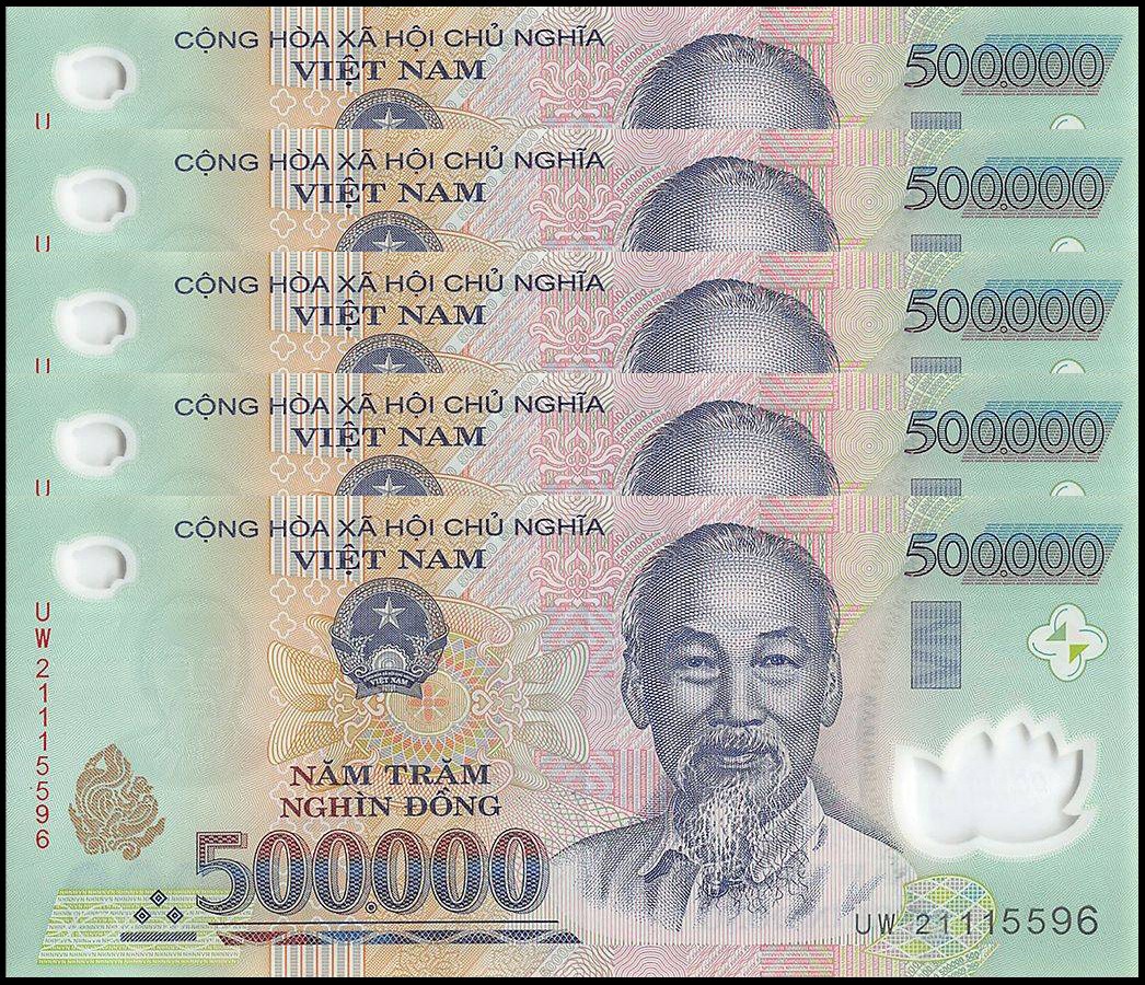 Vietnam 500000 Dong, 2003-2021, P-124, Used, Polymer X 5 PCS