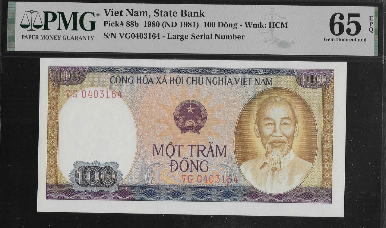 Vietnam P-88b 100 Dong 1980 Large Serial # PMG 65 EPQ
