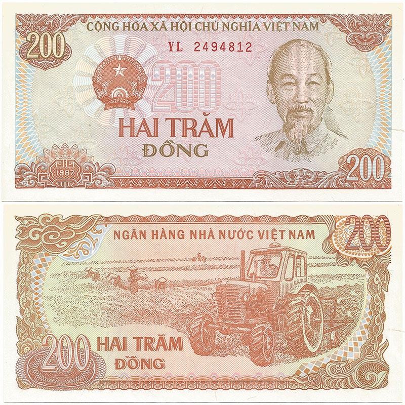 1987 NORTH VIETNAM Near Uncirculated 200 DONG NOTE Shows HO CHI MINH & Tractor