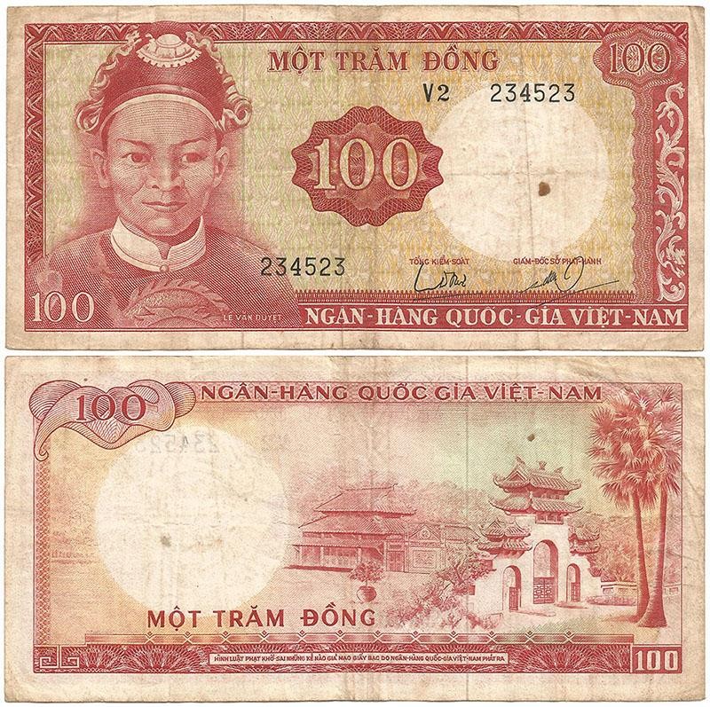 1966 SOUTH VIETNAM Crispy LIGHTLY CIRCULATED “100 Dong” NOTE Portrait WATERMARK