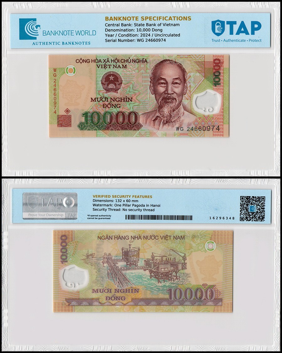Vietnam 10,000 Dong, 2024, P-119p, UNC, Polymer, Authenticated Banknote