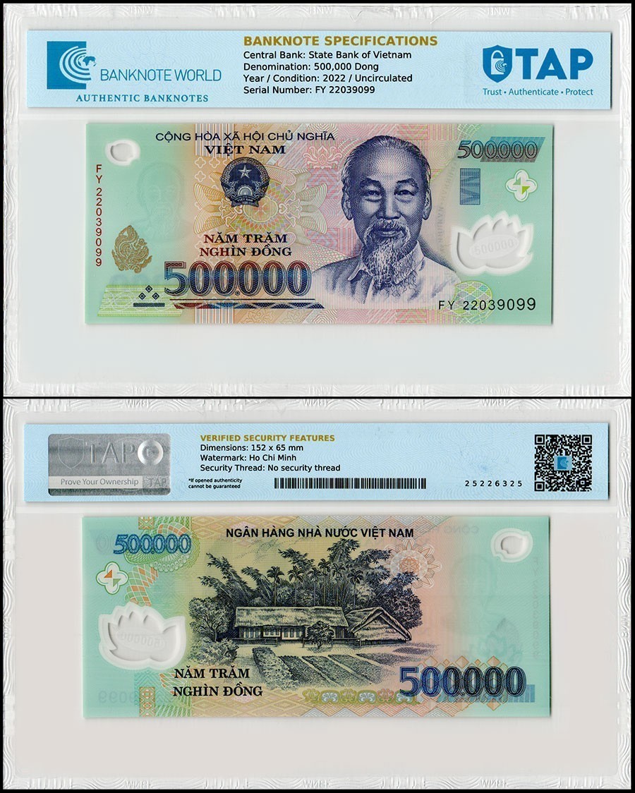 Vietnam 500000 Dong, 2022, P-124r, UNC Polymer, Authenticated