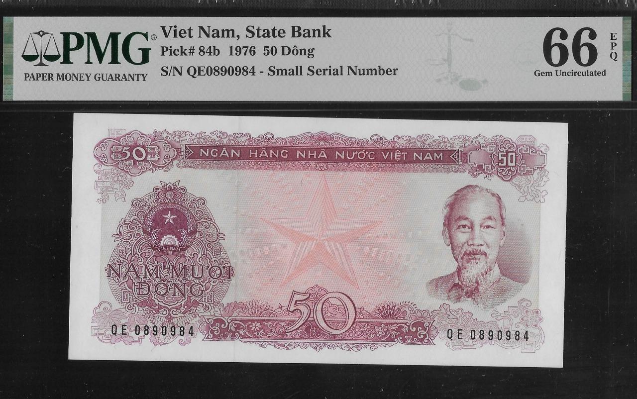 Vietnam P-84b 50 Dong 1976 Small Serial Number PMG 66 EPQ
