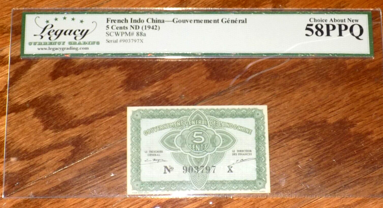 French Indo China P-88a 5 Cents 1942 Legacy Currency 58 PPQ Indochina Banknote