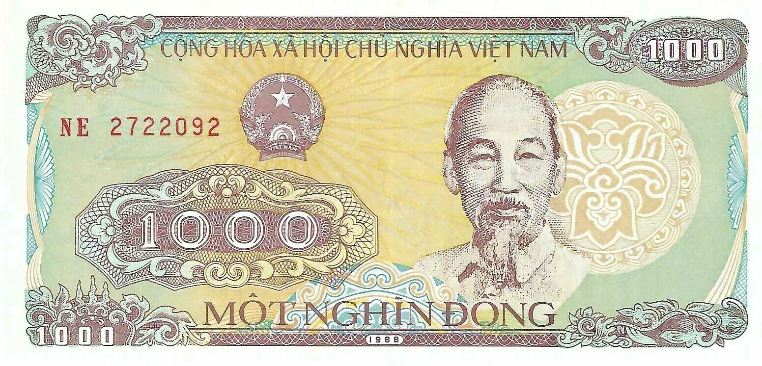 Viet Nam P-106 1000 Dong 1988 Logging Elephant Uncirculated Banknote