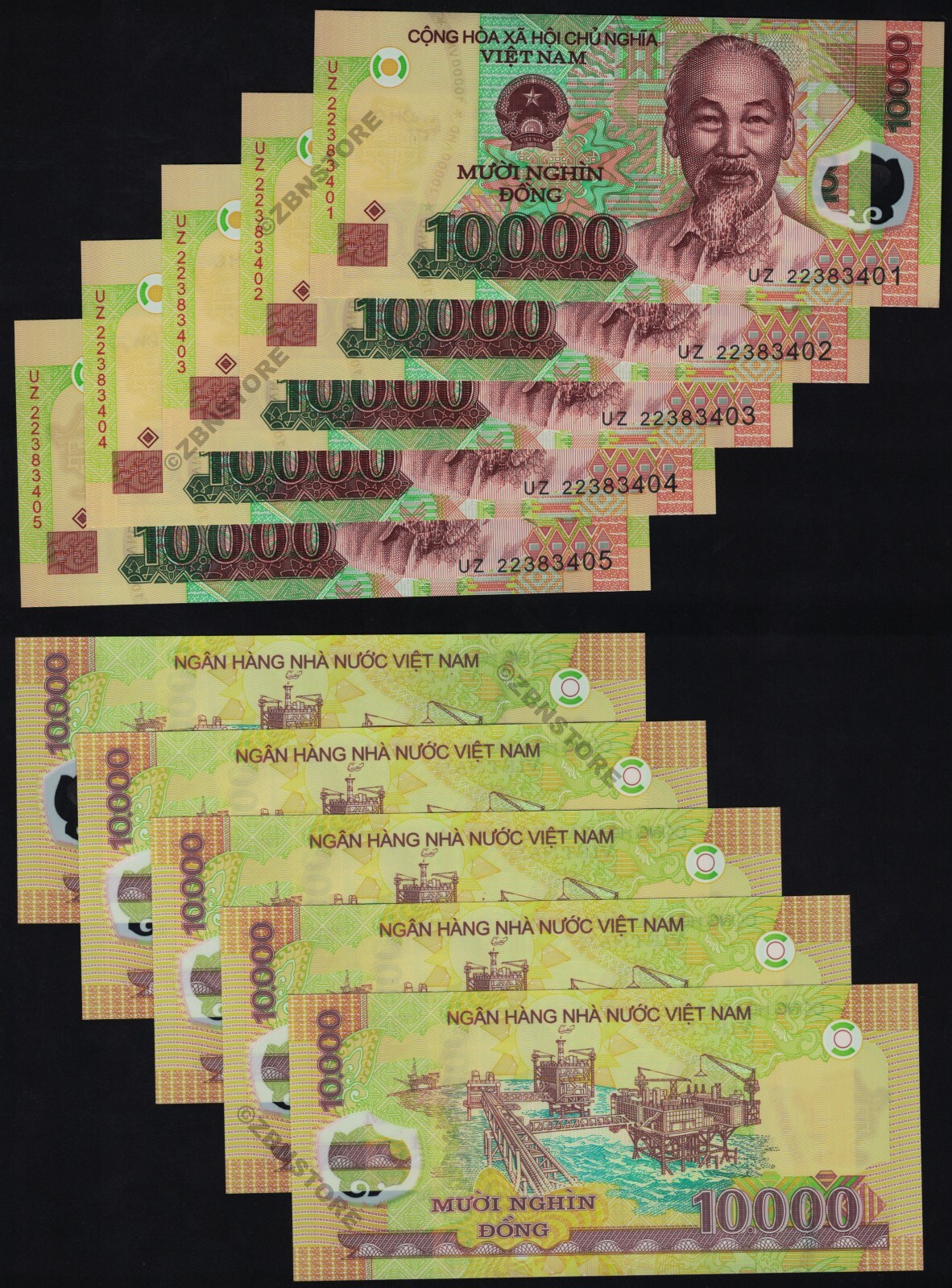 10 x 10,000 Vietnam Dong Banknotes + 10 x 250 Iraq Dinars Banknotes Uncirculated