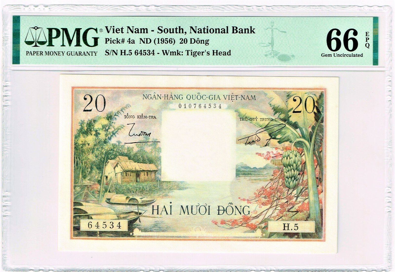 South Vietnam: 20 Dong ND (1956) Pick 4a PMG Gem Uncirculated 66 EPQ.