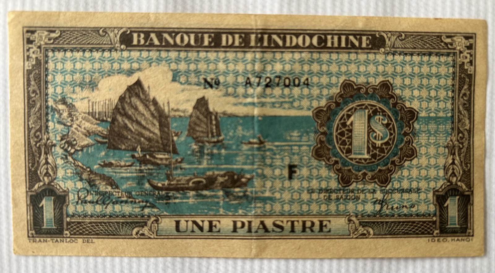 1942-45 Banque de L’Indochine 1 PIASTRE French Indo-China Vietnam Rare