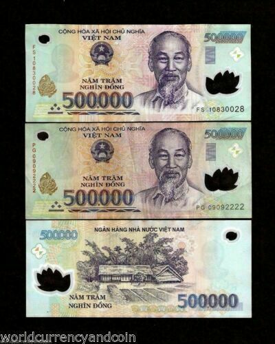 Vietnamese Dong 2 Million (4 x 500000 Note) Vietnam Banknotes Currency Money VND