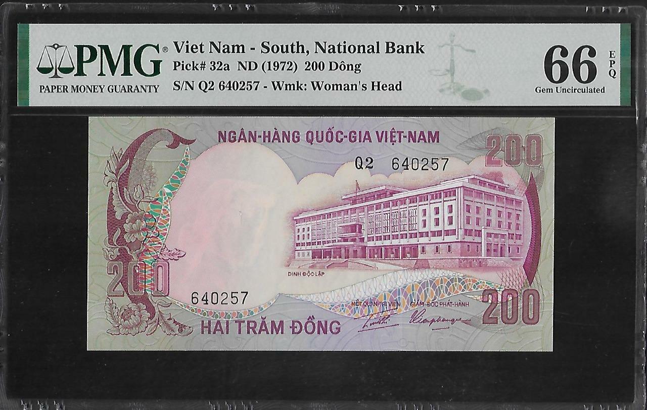 South Vietnam P-32a 200 Dong 1972 PMG 66 EPQ