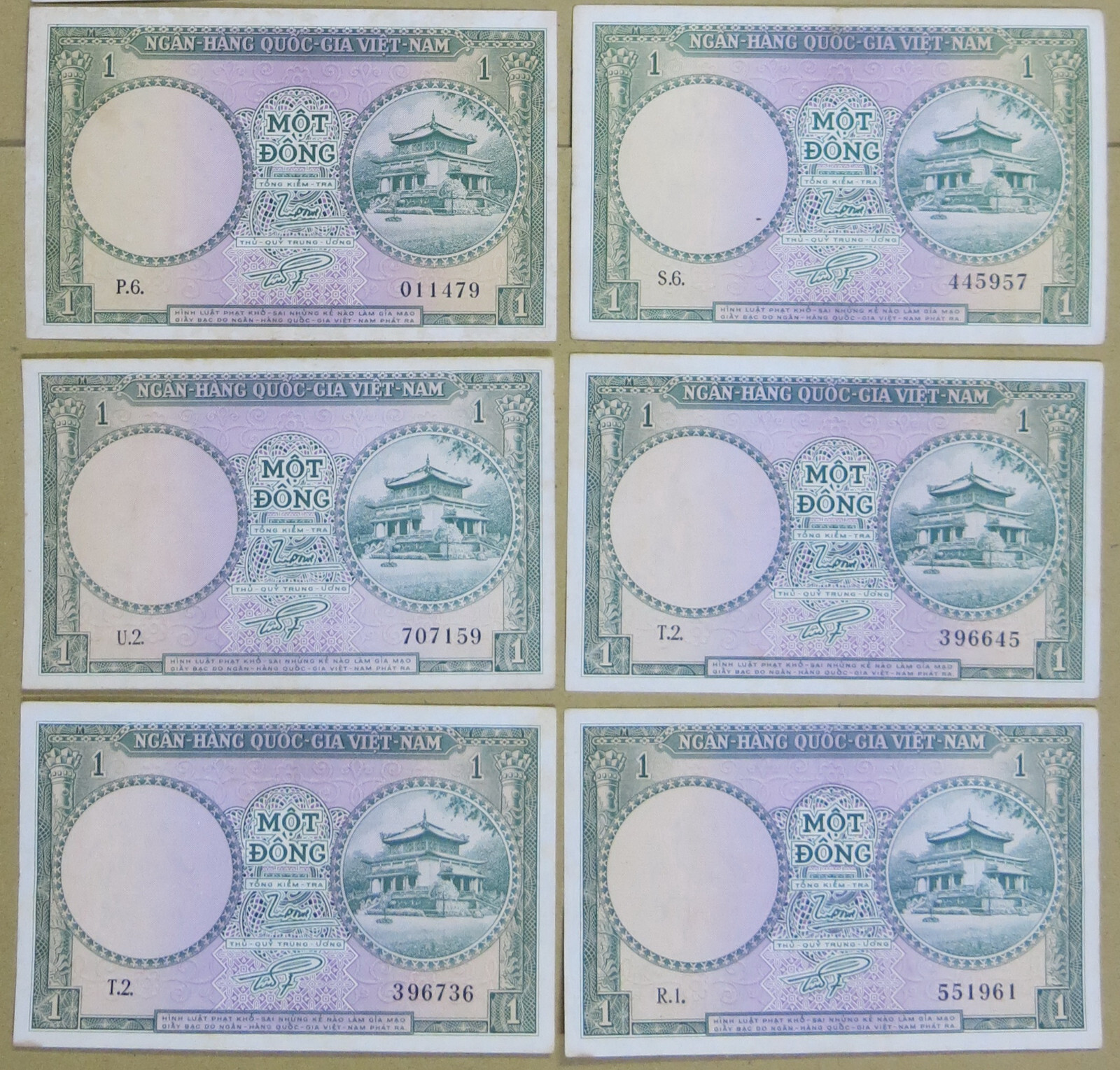 VIETNAM South ND (1956) 1 Dong Pick 1. Lot of 10 Notes High Grade B