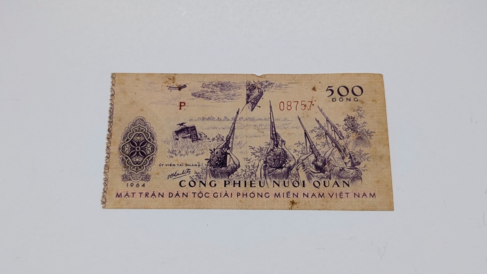 Vietnam Vietcong Cong Phieu Nuoi Quan 500 Dong Credit Note 1964 USED Vintage