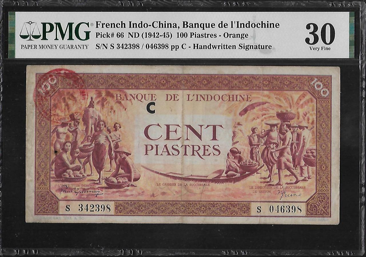 French Indochina P-66 100 Piastres 1942-45 PMG 30