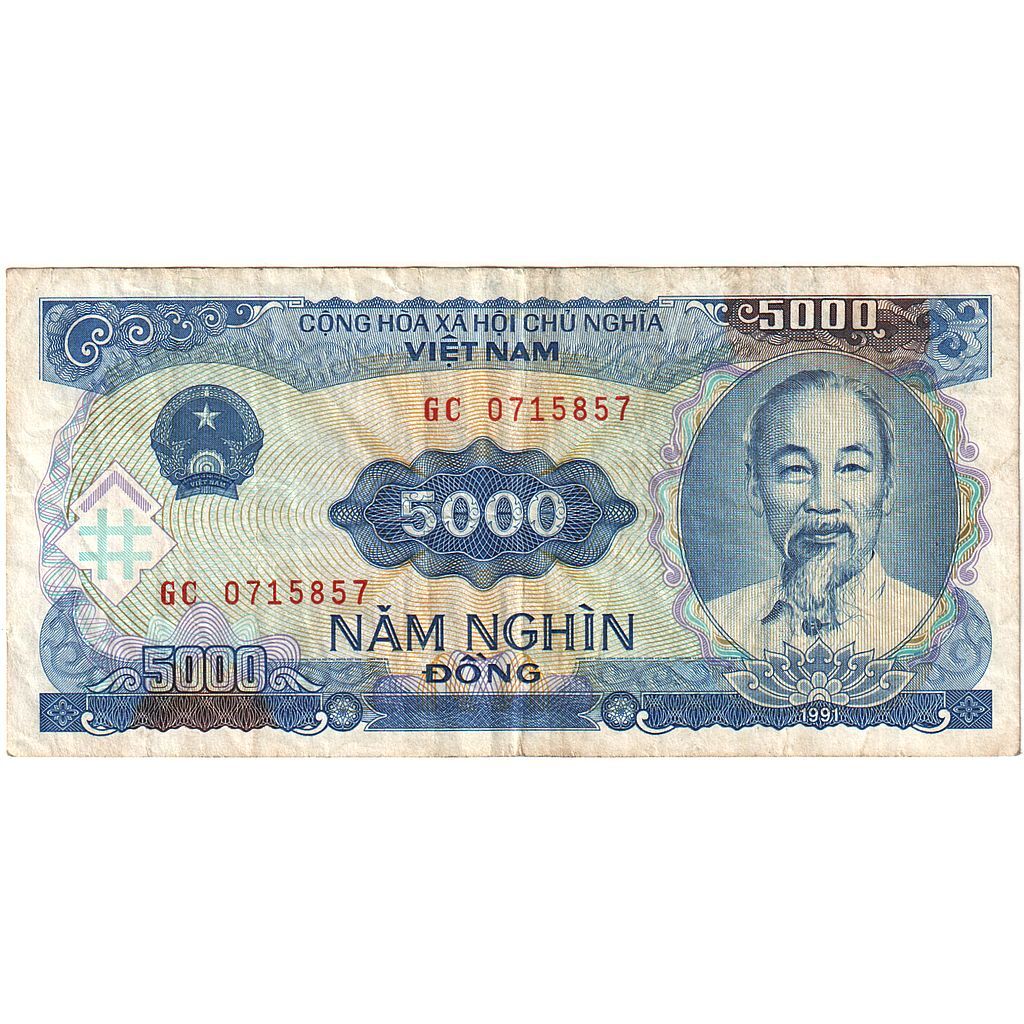 [#393572] Vietnam, 5000 Dng, 1991, KM:104a, EF