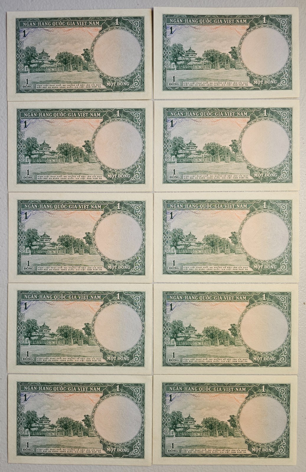 South Vietnam 1 Dong 1956 AU-Unc, Lot of 10