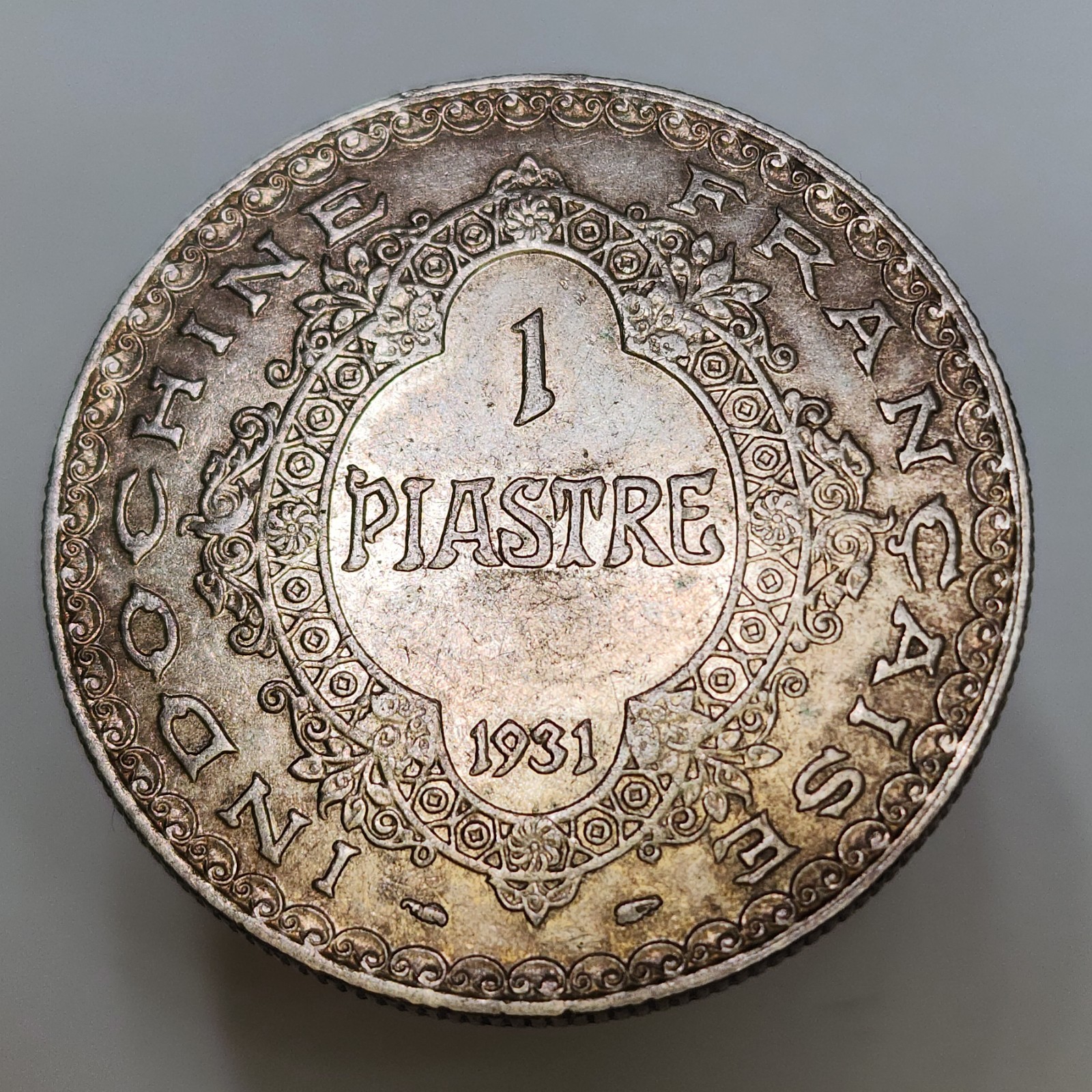 1931 French Indochina 1 Piastre Silver Coin KM# 19 High Detail Beautifully Toned