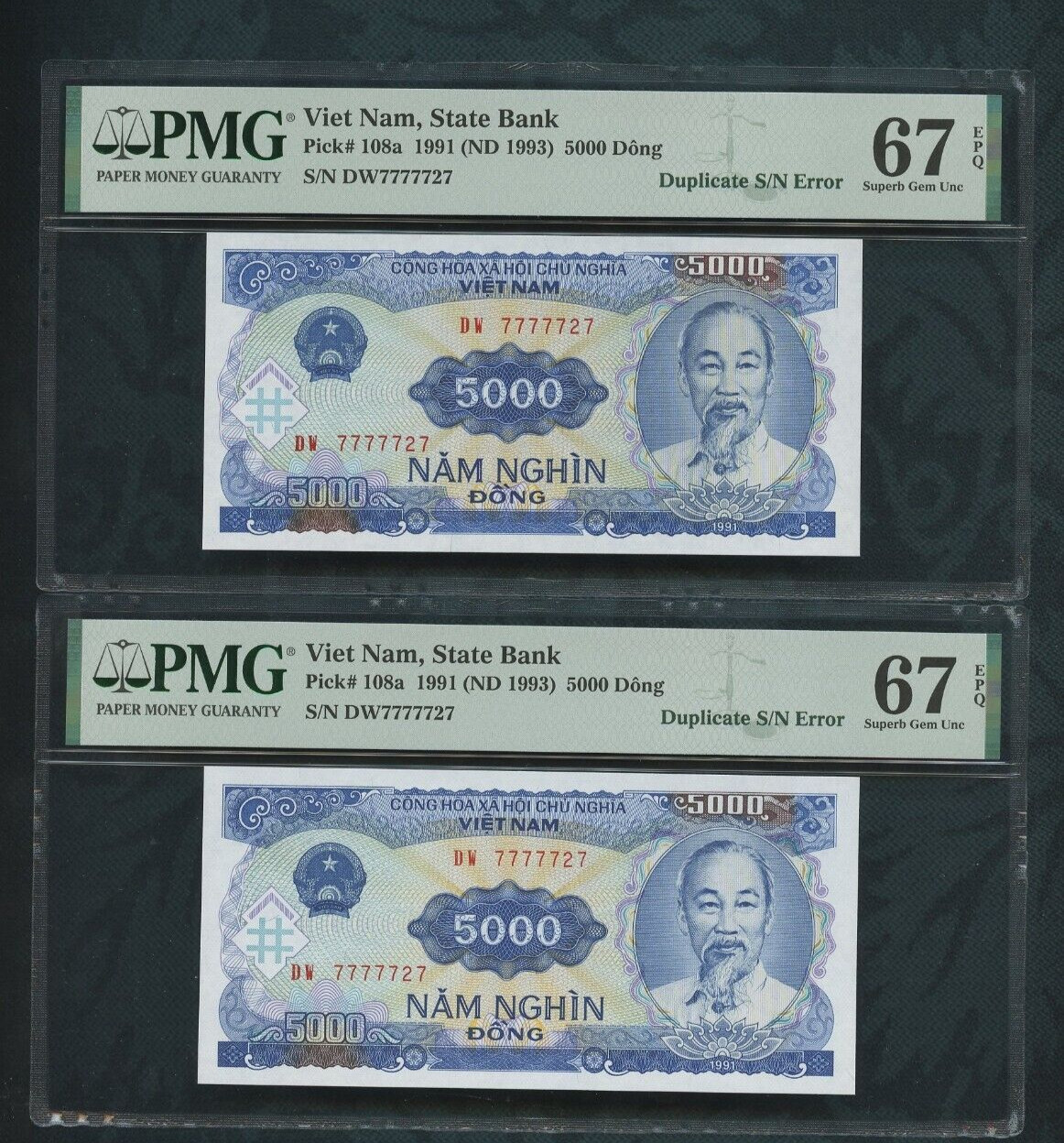 1991 (ND1993) Viet Nam, State Bank P# 108a 5000 dong PMG 67 EPQ (DUPLICATE)