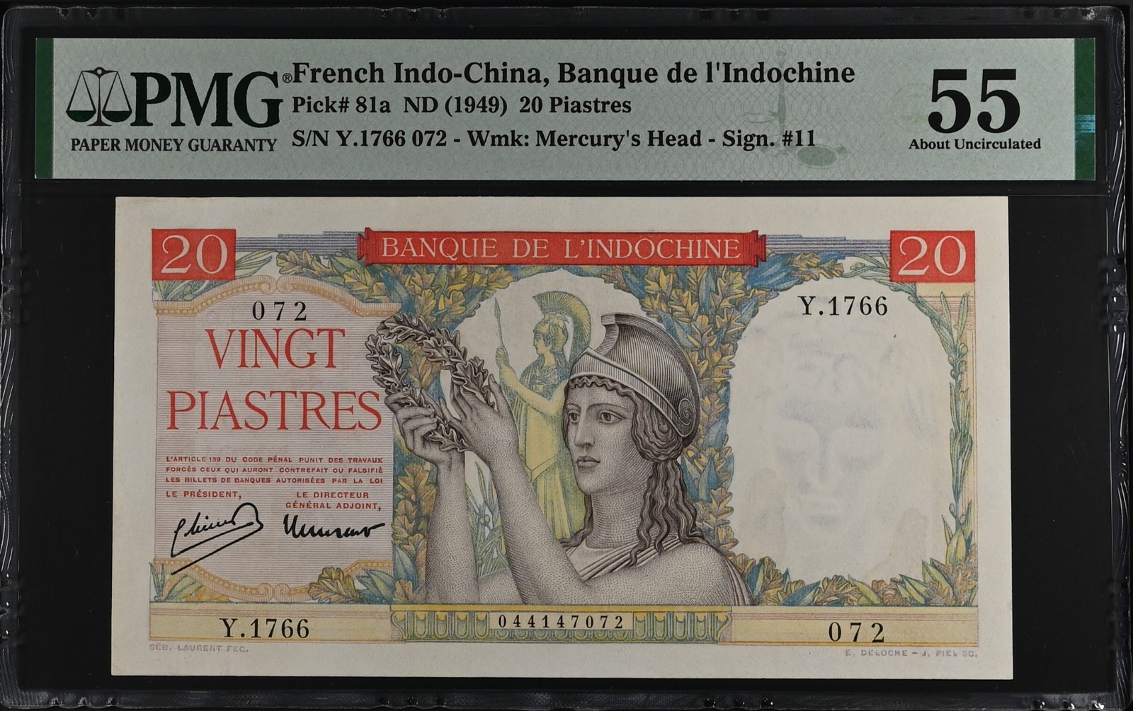 French Indochina 20 Piastres ND (1949) Sign 11 Pick 81a PMG 55