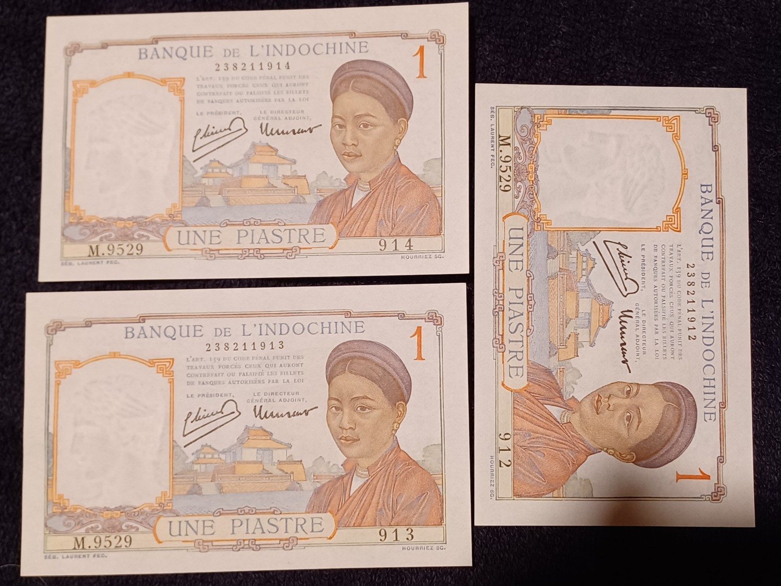French Indochina Piastre 3 consecutive CHOICE to GEM Uncirculated Vietnam
